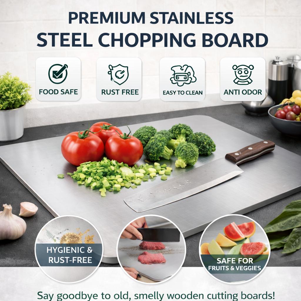 stainless steel chopping board with curve edge